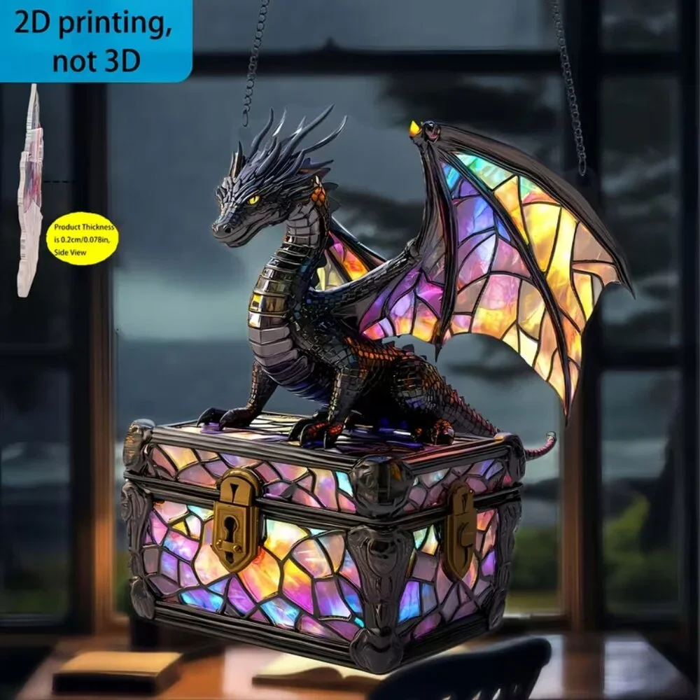 NWOT - 2D Flat Acrylic, Two-Dimensional Printing, Dragon Sun Catcher Treasure